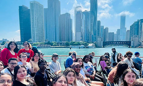 students on a boat tour