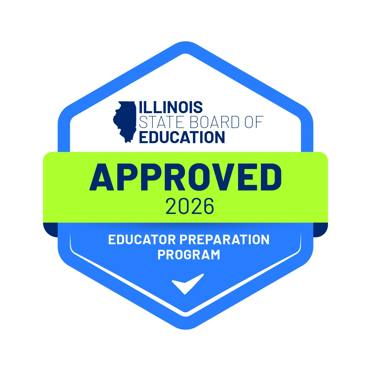 Illinois State Board of Education (ISBE) logo certifying that the teacher licensure program is approved by the state. 
