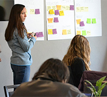 group with wall of post it notes
