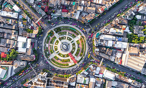  aerial view of a roundabout in Thailand