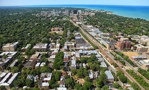 aerial shot of Evanston