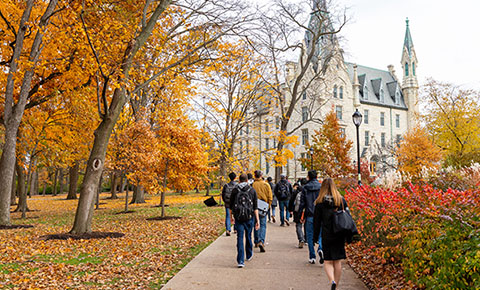 University Hall with fall foliage