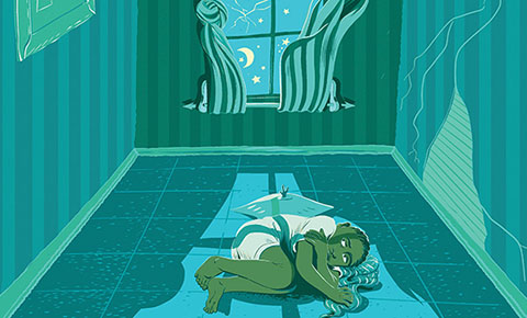 illustration of someone lying on the floor of a room